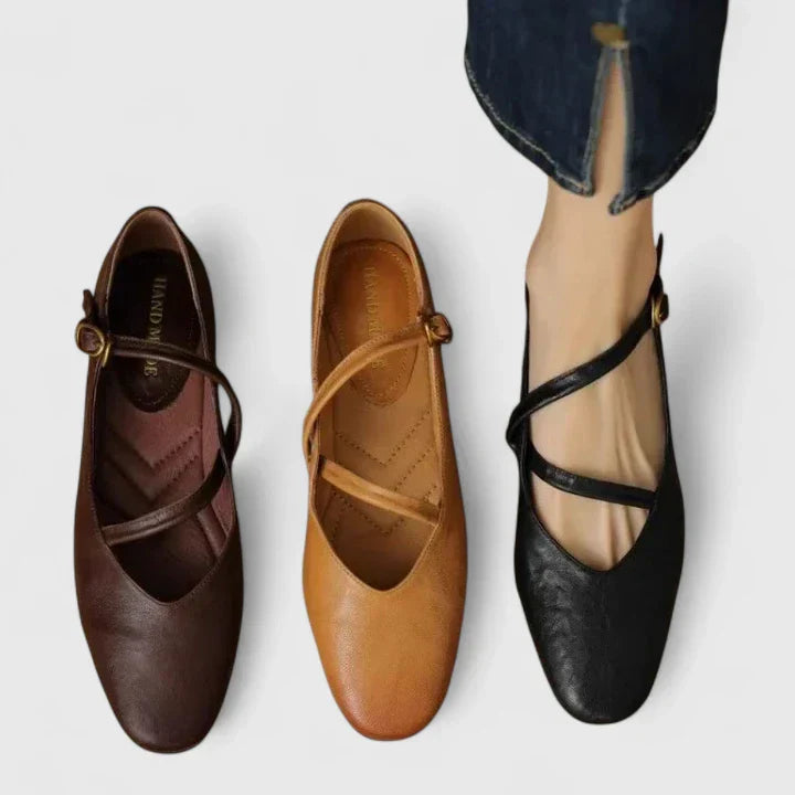 Margaux | Cross-Strap Leather Orthopedic Flats for Women