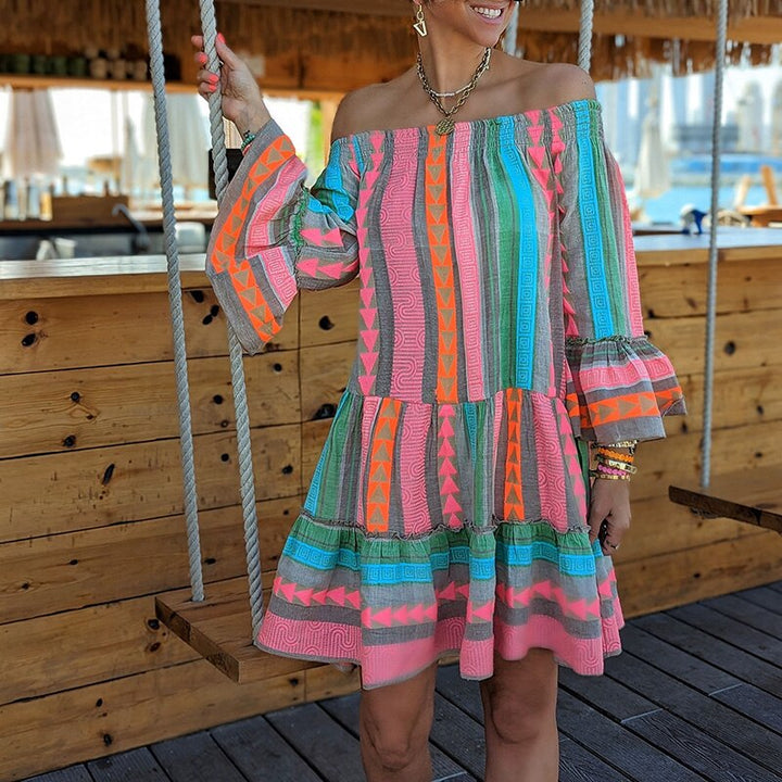 Zaria | Printed Boho Off The Shoulder Dress Mini