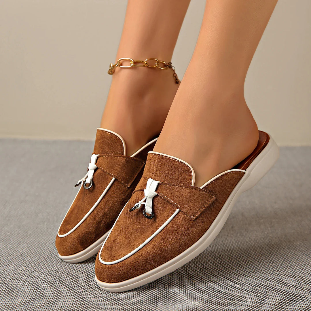 Fennec | Suede Contrast Trim Mule Orthopedic Flats for Women