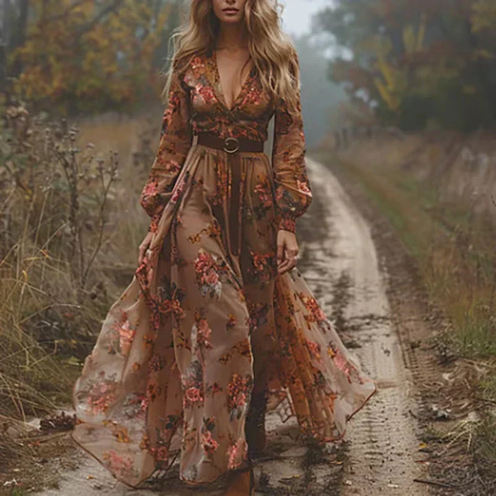 Everleigh | Floral Embroidered Sheer Sleeve Boho Dress