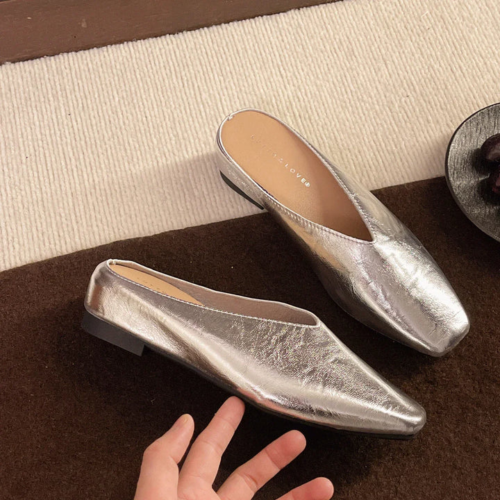 Cèline | Square-Toe V-Cut Leather Orthopedic Flats for Women