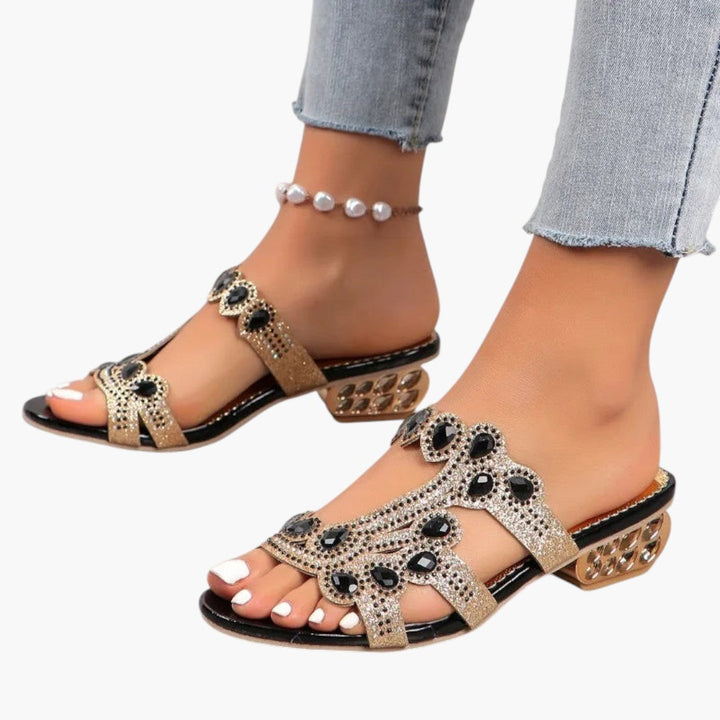 Calista | Rhinestone Embellished Cut-Out Heel Sandals