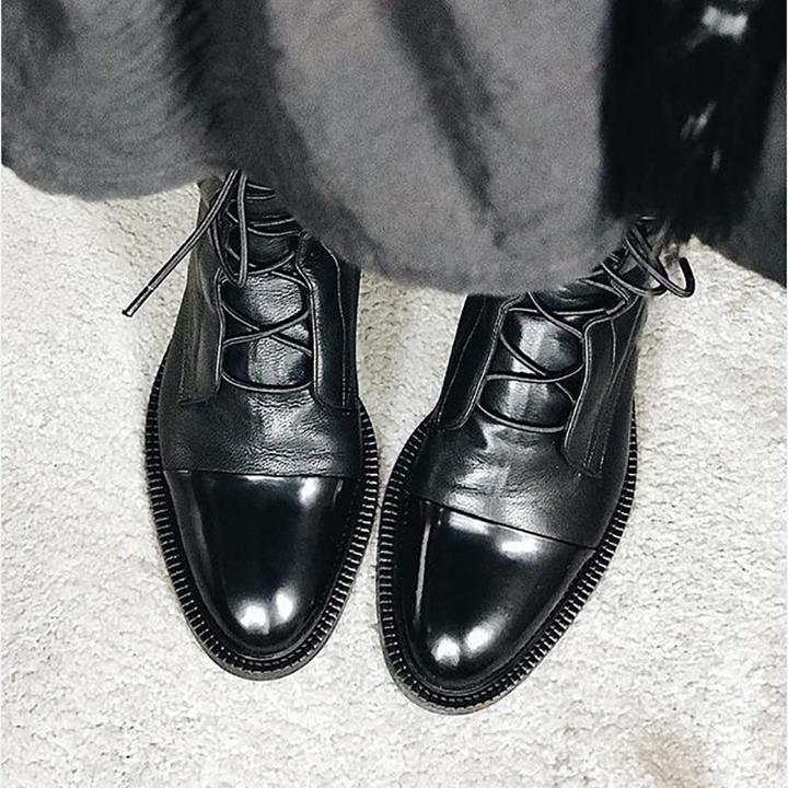 Sapphira | Cap Toe Lace-Up Pebbled Leather Mid Calf Boots