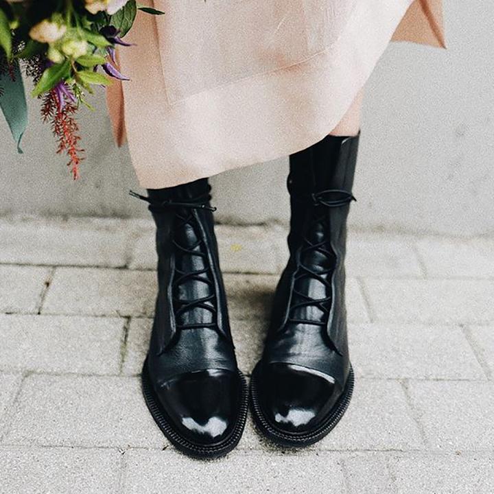 Sapphira | Cap Toe Lace-Up Pebbled Leather Mid Calf Boots