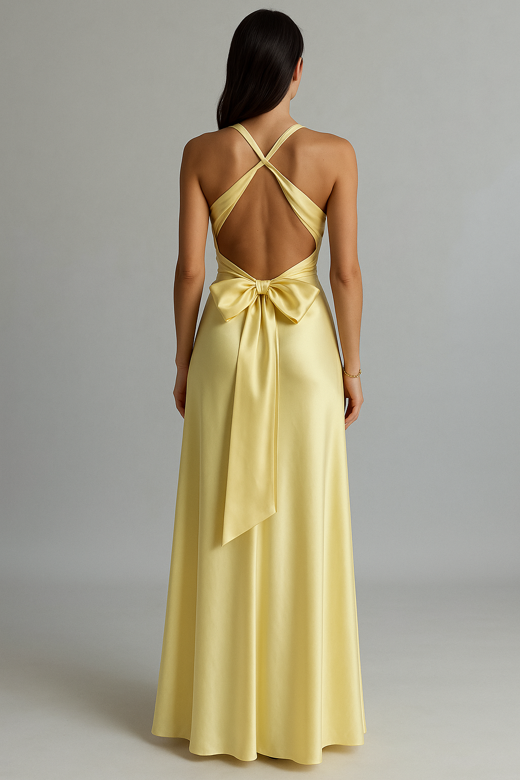 Gianna | Twist Front Satin Deep V Halter Neck Maxi Dress