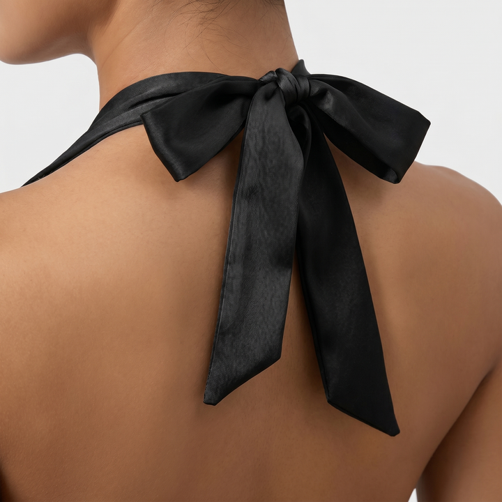 Roxanne | Deep V Ruched Ruffle Halter Neck Mini Dress