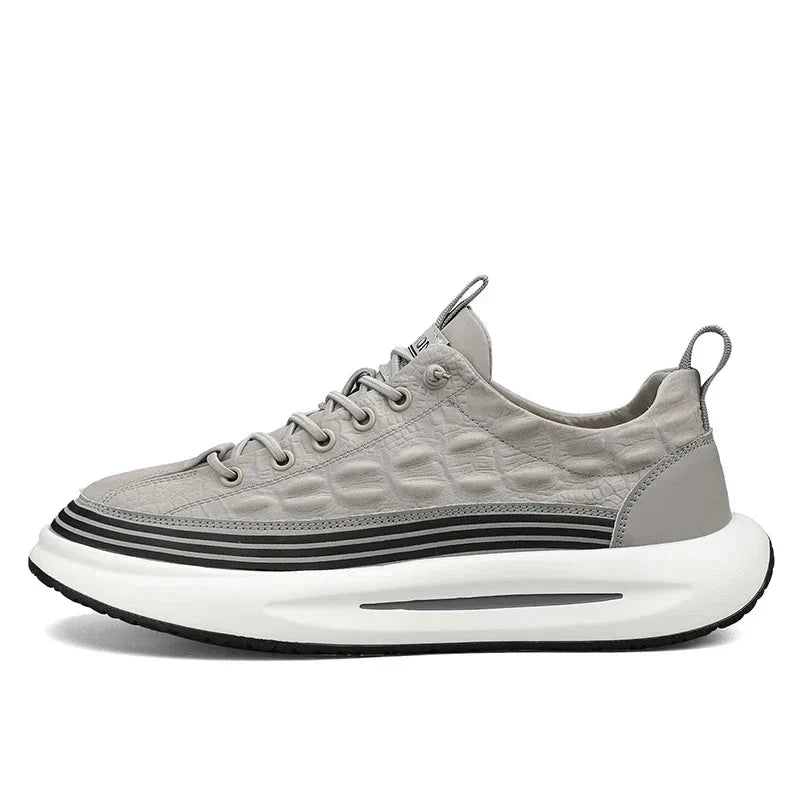 Adrian | Embossed Leather Stripe Sole Chunky Platform Sneakers Mens Shoes