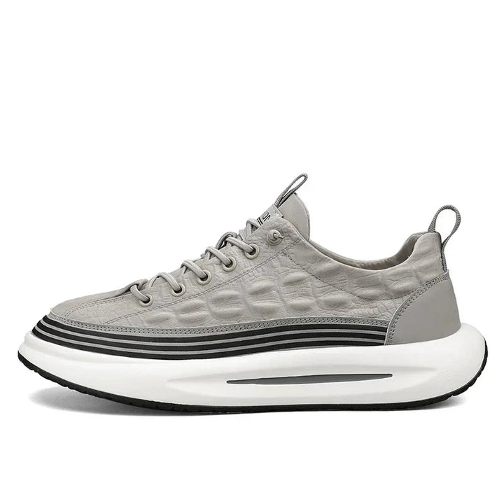 Adrian | Embossed Leather Stripe Sole Chunky Platform Sneakers Mens Shoes