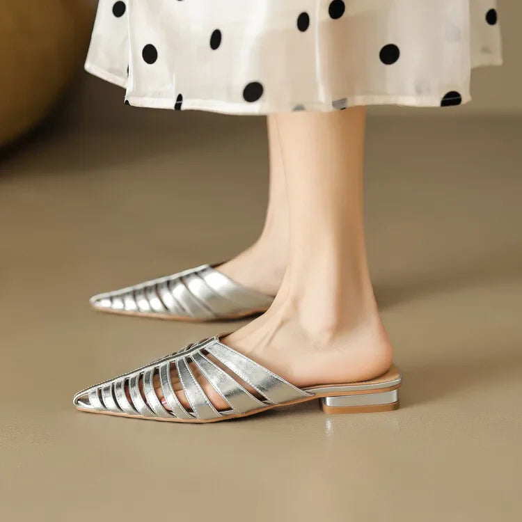 Solène | Metallic Cage Pointed-Toe Orthopedic Flats for Women