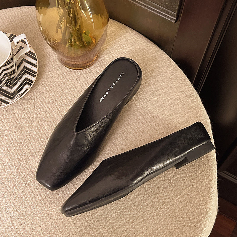Cèline | Square-Toe V-Cut Leather Orthopedic Flats for Women