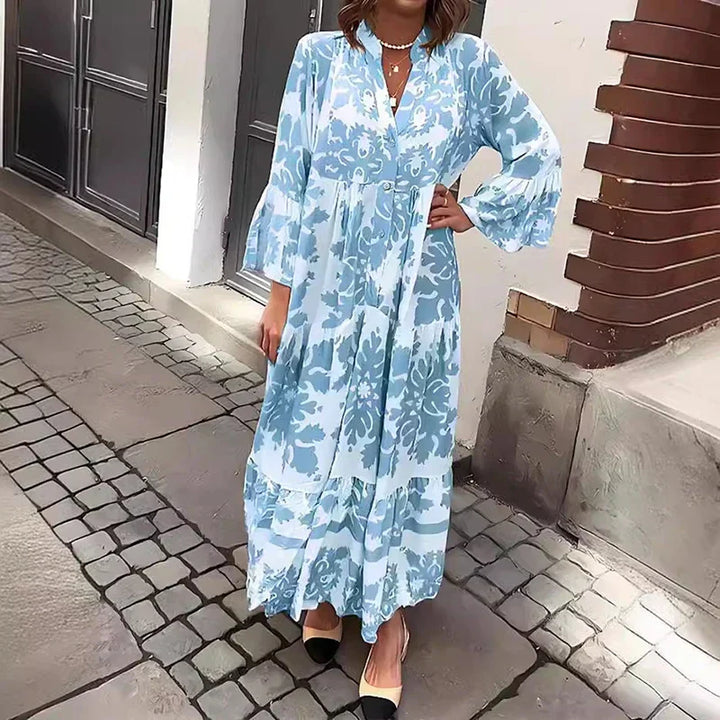 Venetia | Baroque Print Lantern Sleeve Tiered Boho Dress