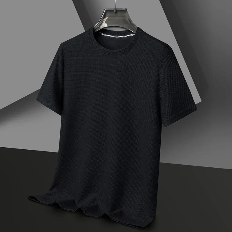 Taupe | Slim Fit Waffle Texture Crew Neck Mens T Shirt