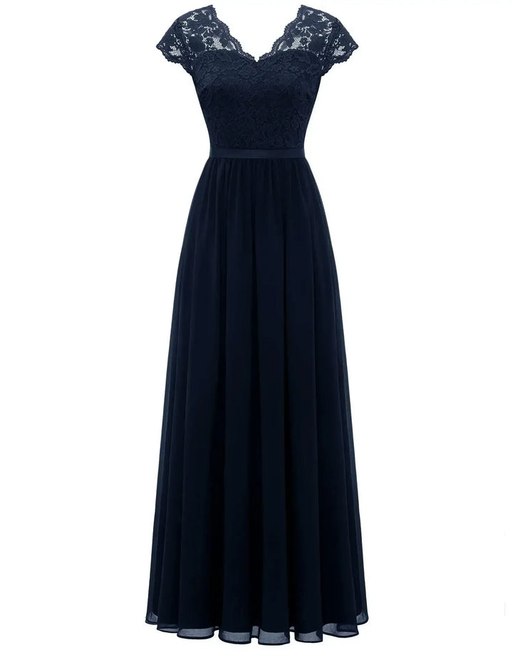 Renata | Lace Bodice Long Sleeve Maxi Fall Wedding Guest Dress