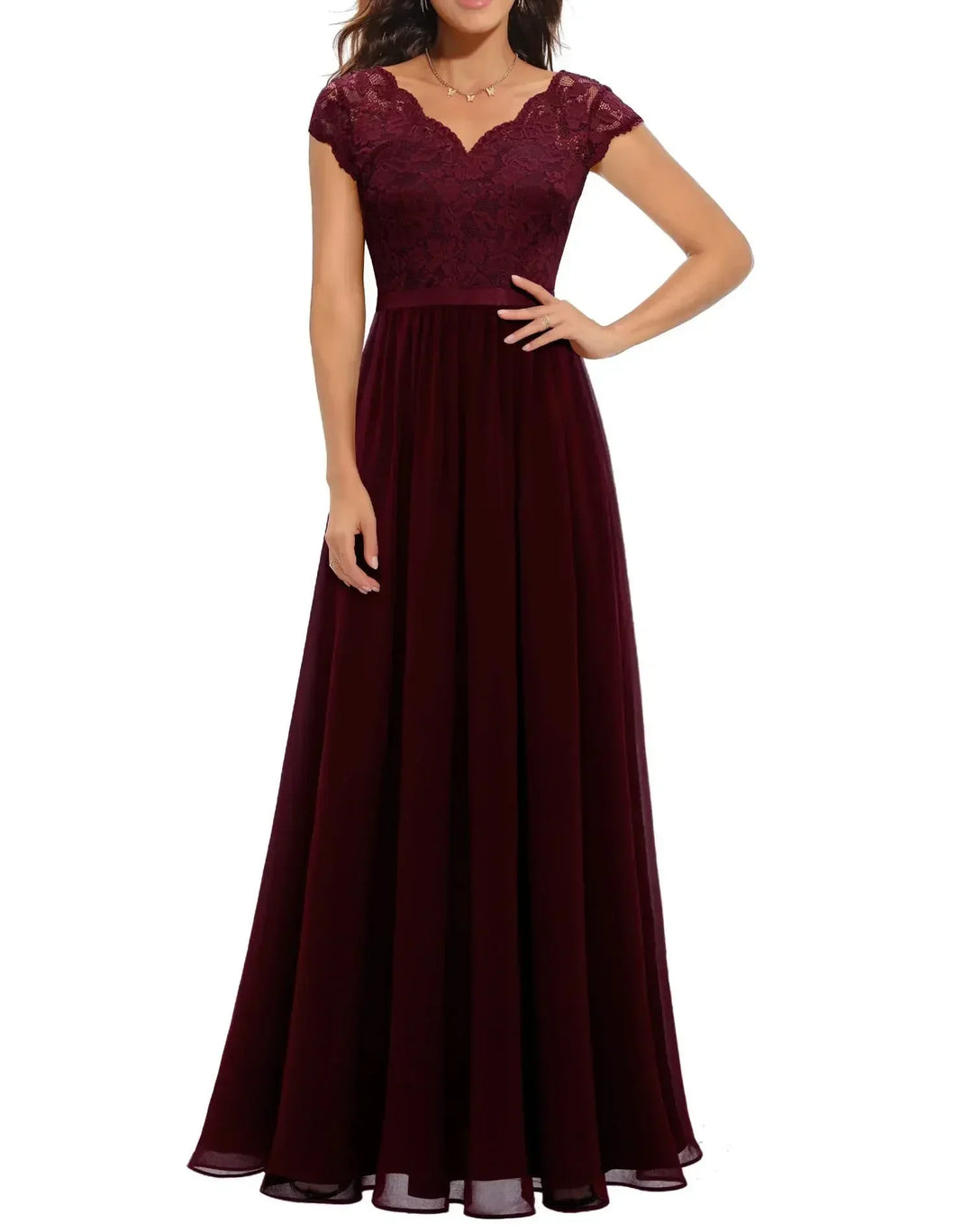 Renata | Lace Bodice Long Sleeve Maxi Fall Wedding Guest Dress
