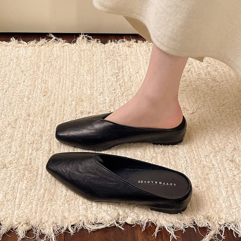 Cèline | Square-Toe V-Cut Leather Orthopedic Flats for Women