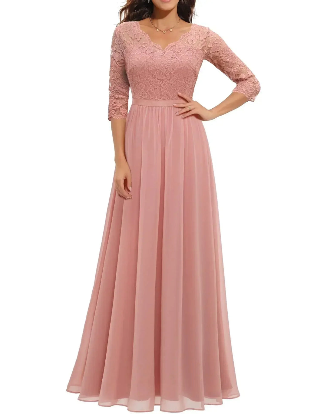Renata | Lace Bodice Long Sleeve Maxi Fall Wedding Guest Dress