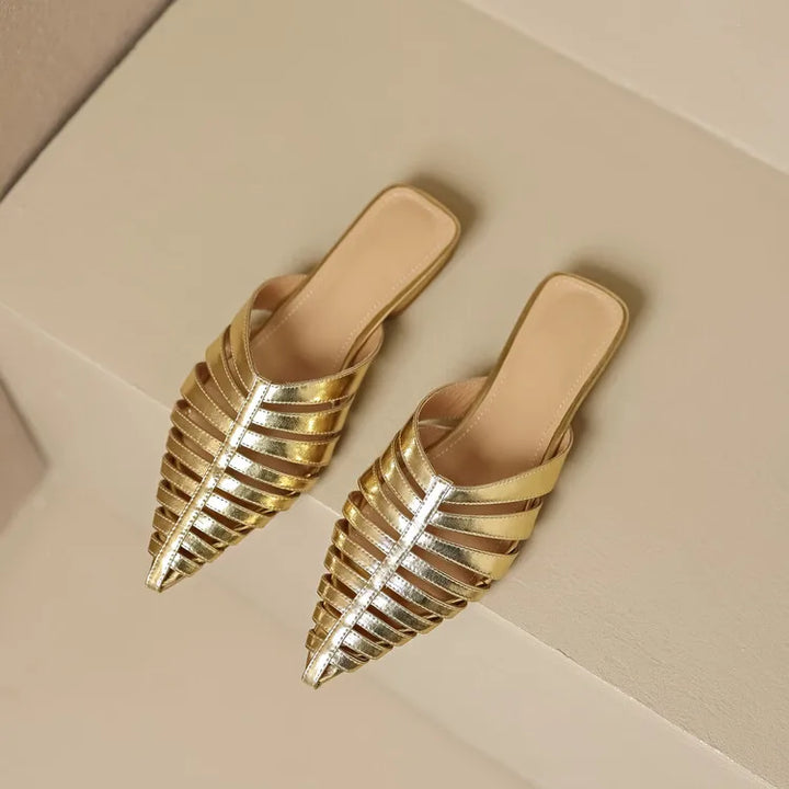 Solène | Metallic Cage Pointed-Toe Orthopedic Flats for Women