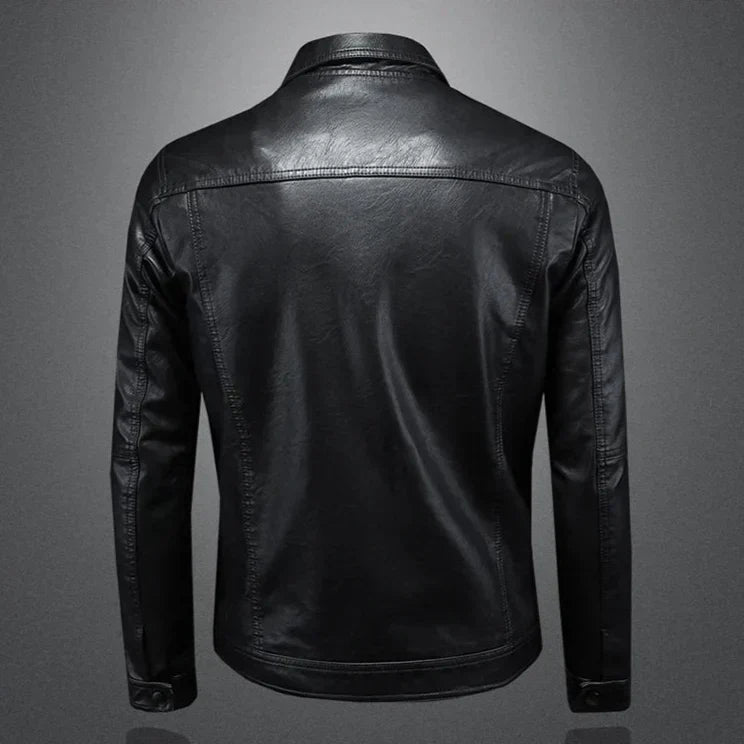 Truxton | Button-Front Trucker Leather Jacket with Chest Pockets