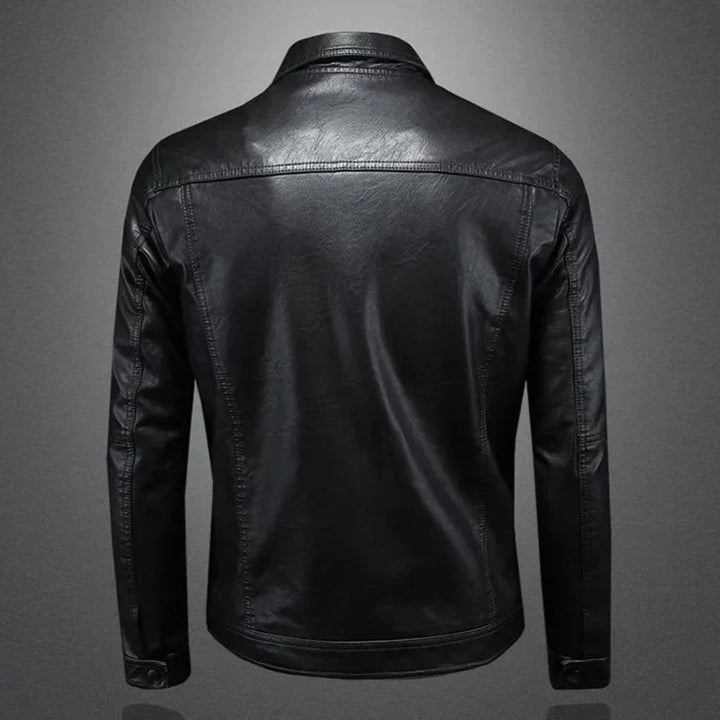 Truxton | Button-Front Trucker Leather Jacket with Chest Pockets