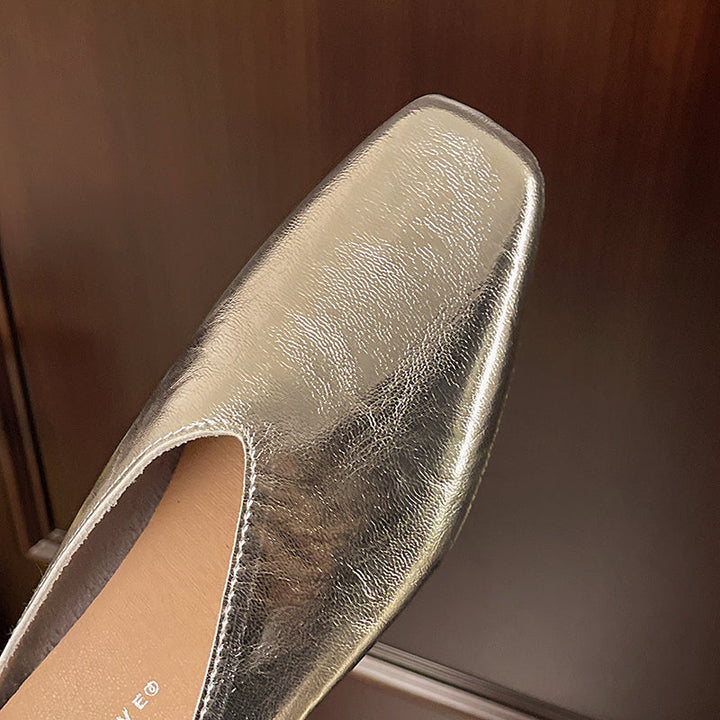 Cèline | Square-Toe V-Cut Leather Orthopedic Flats for Women