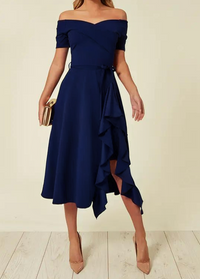 Rosalind | Ruffled One Shoulder Dress Midi with Tie Waist