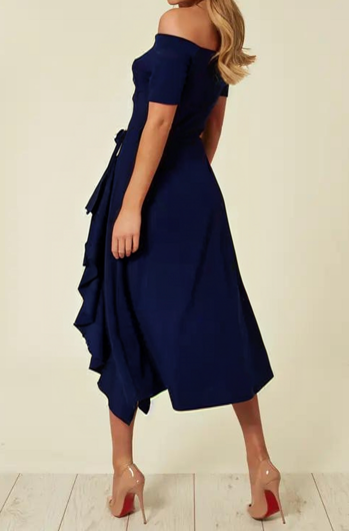 Rosalind | Ruffled One Shoulder Dress Midi with Tie Waist