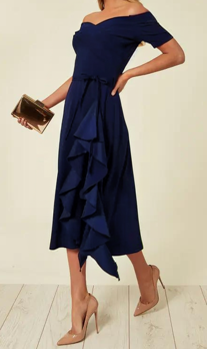 Rosalind | Ruffled One Shoulder Dress Midi with Tie Waist