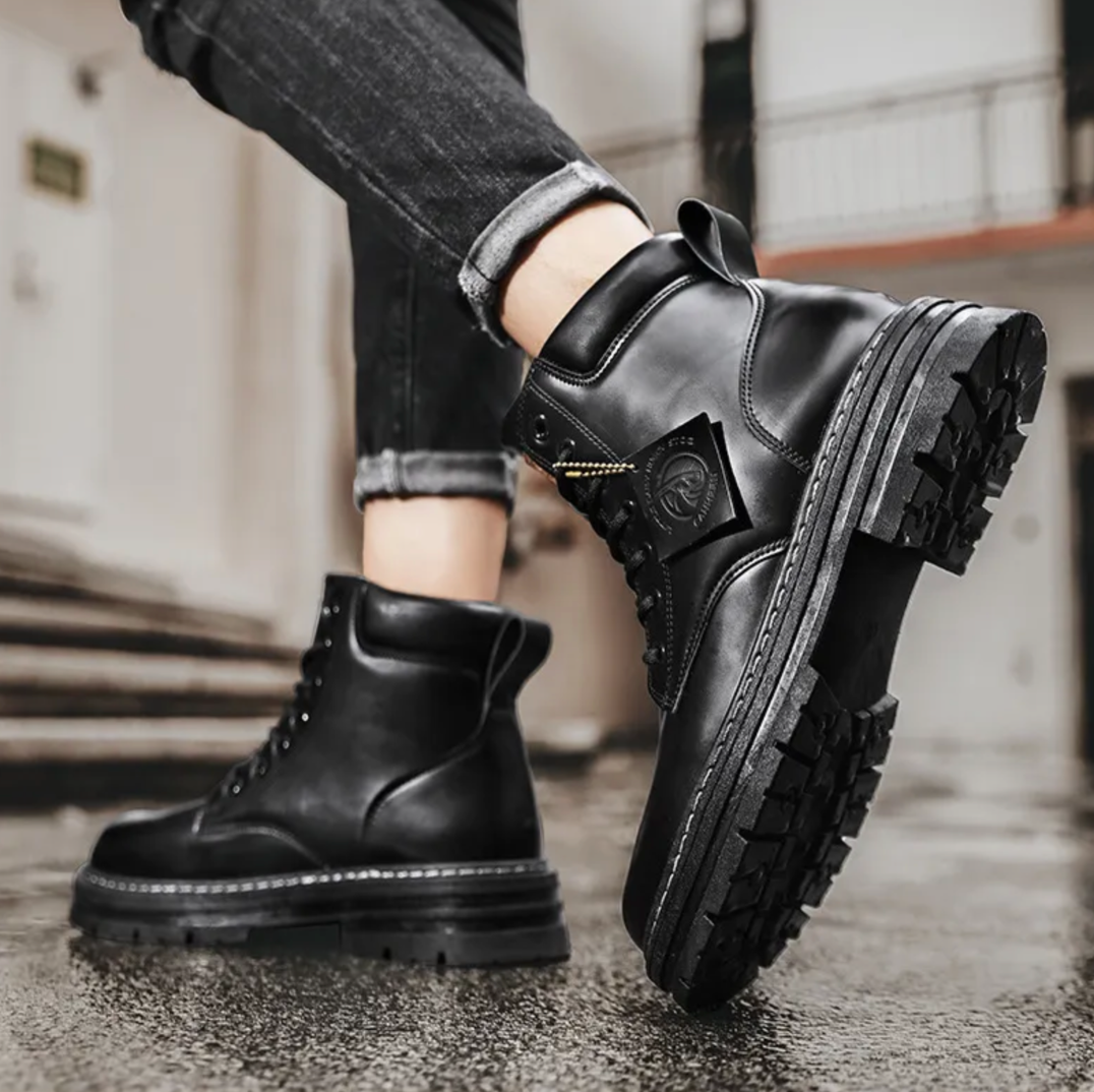 Caden | High Top Lace-Up Leather Badge Work Boots