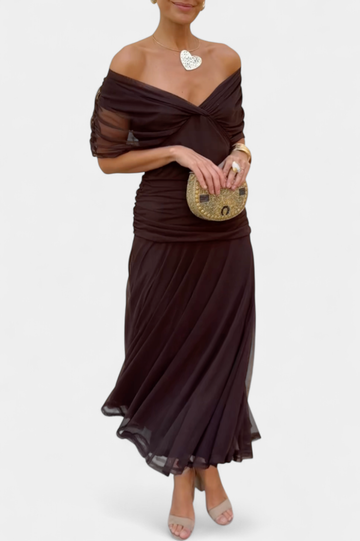 Amara | Elegant Off-Shoulder Wedding Guest Dress