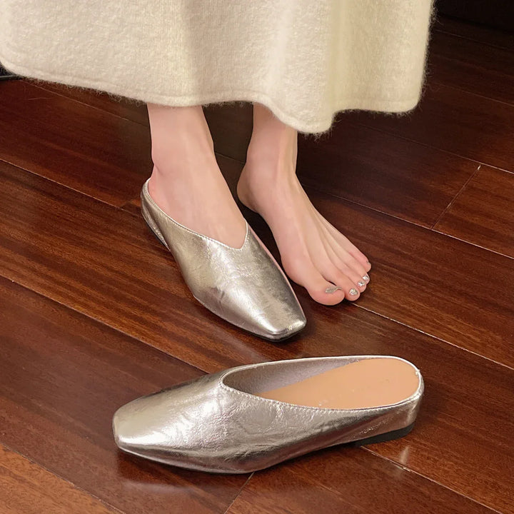Cèline | Square-Toe V-Cut Leather Orthopedic Flats for Women