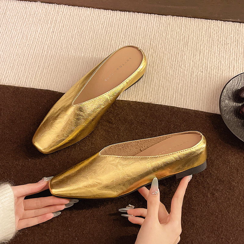 Cèline | Square-Toe V-Cut Leather Orthopedic Flats for Women