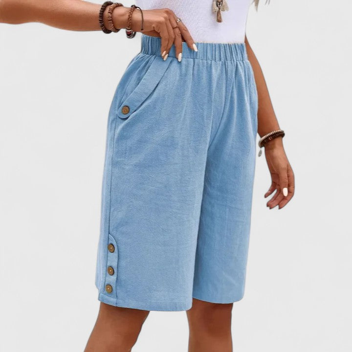 Paloma | Women's Button Trim Elastic Waist Bermuda Shorts