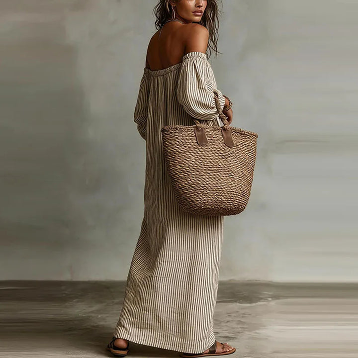 Margaux | Striped Off The Shoulder Dress Linen Maxi