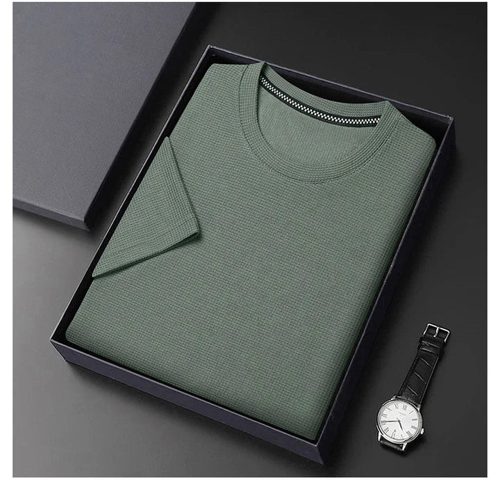 Taupe | Slim Fit Waffle Texture Crew Neck Mens T Shirt