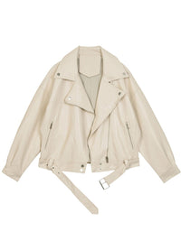 Bronte | Oversized Belted Moto Leather Jacket with Lapel Collar