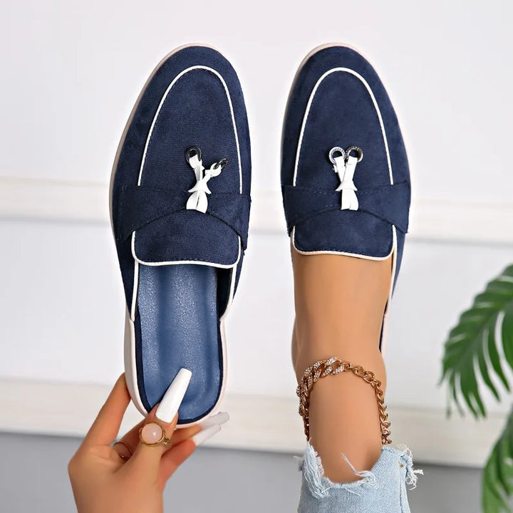 Fennec | Suede Contrast Trim Mule Orthopedic Flats for Women