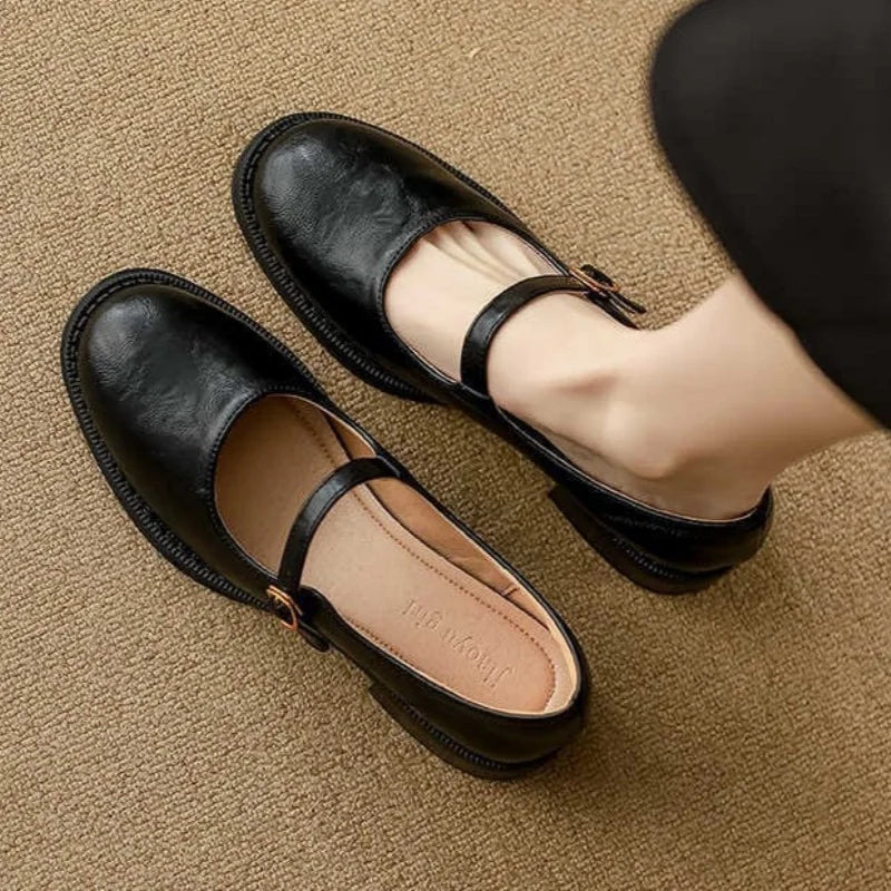 Huxley | Vintage Leather Low Block Heel Mary Jane Flats