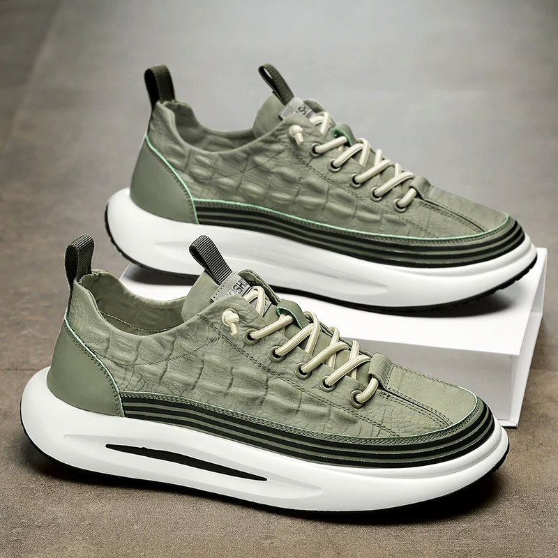 Adrian | Embossed Leather Stripe Sole Chunky Platform Sneakers Mens Shoes