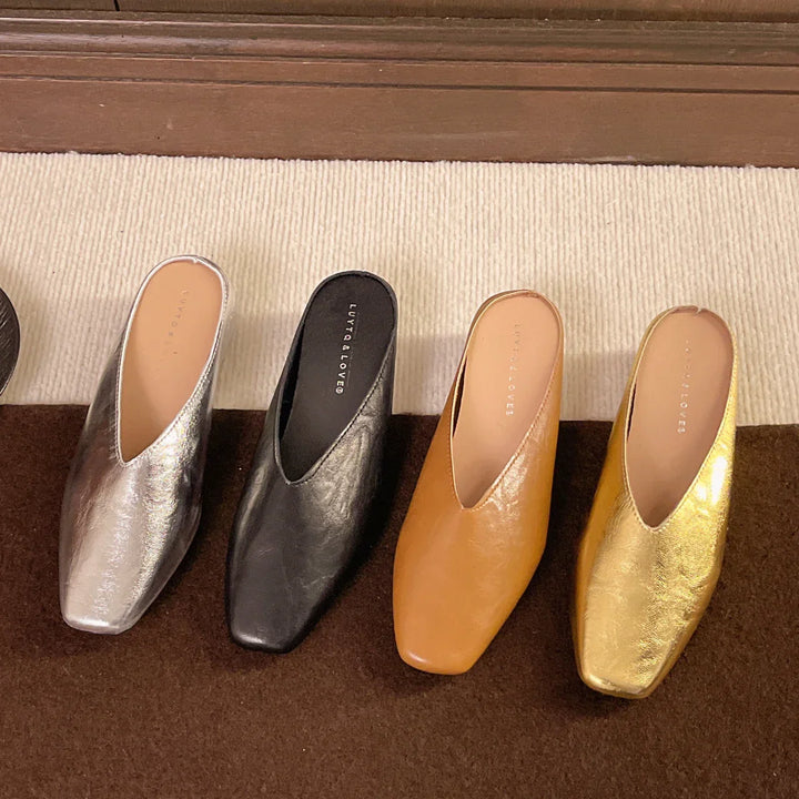 Cèline | Square-Toe V-Cut Leather Orthopedic Flats for Women