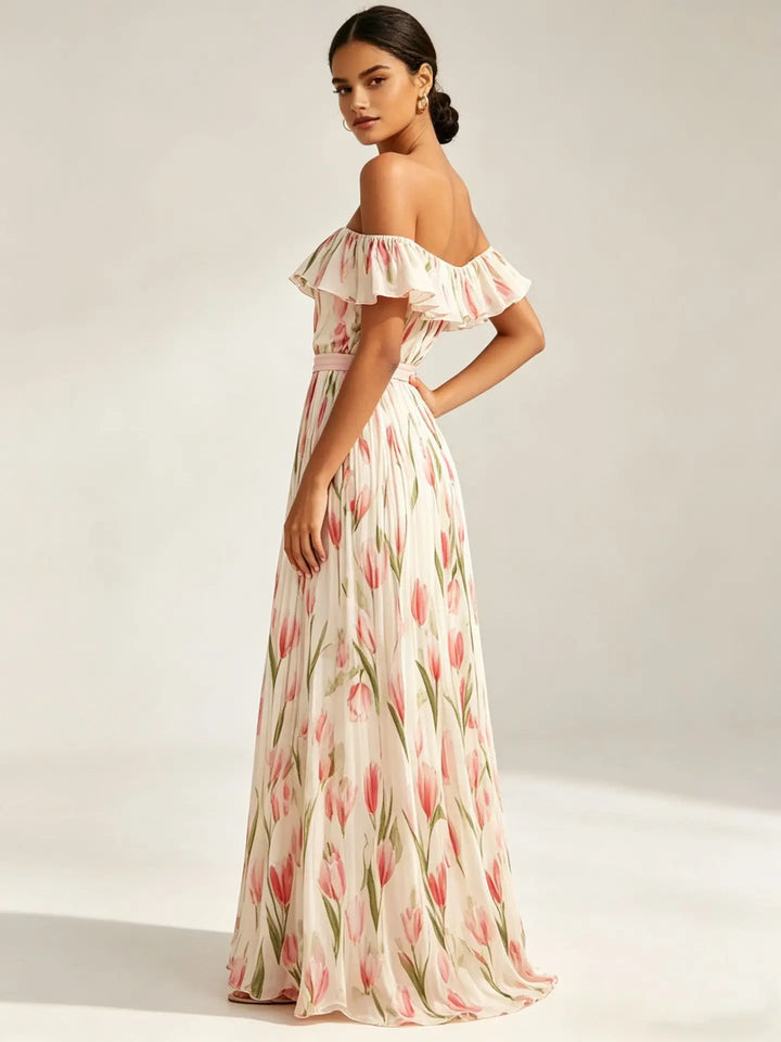 Amelie | Floral Off The Shoulder Dress Ruffled Maxi