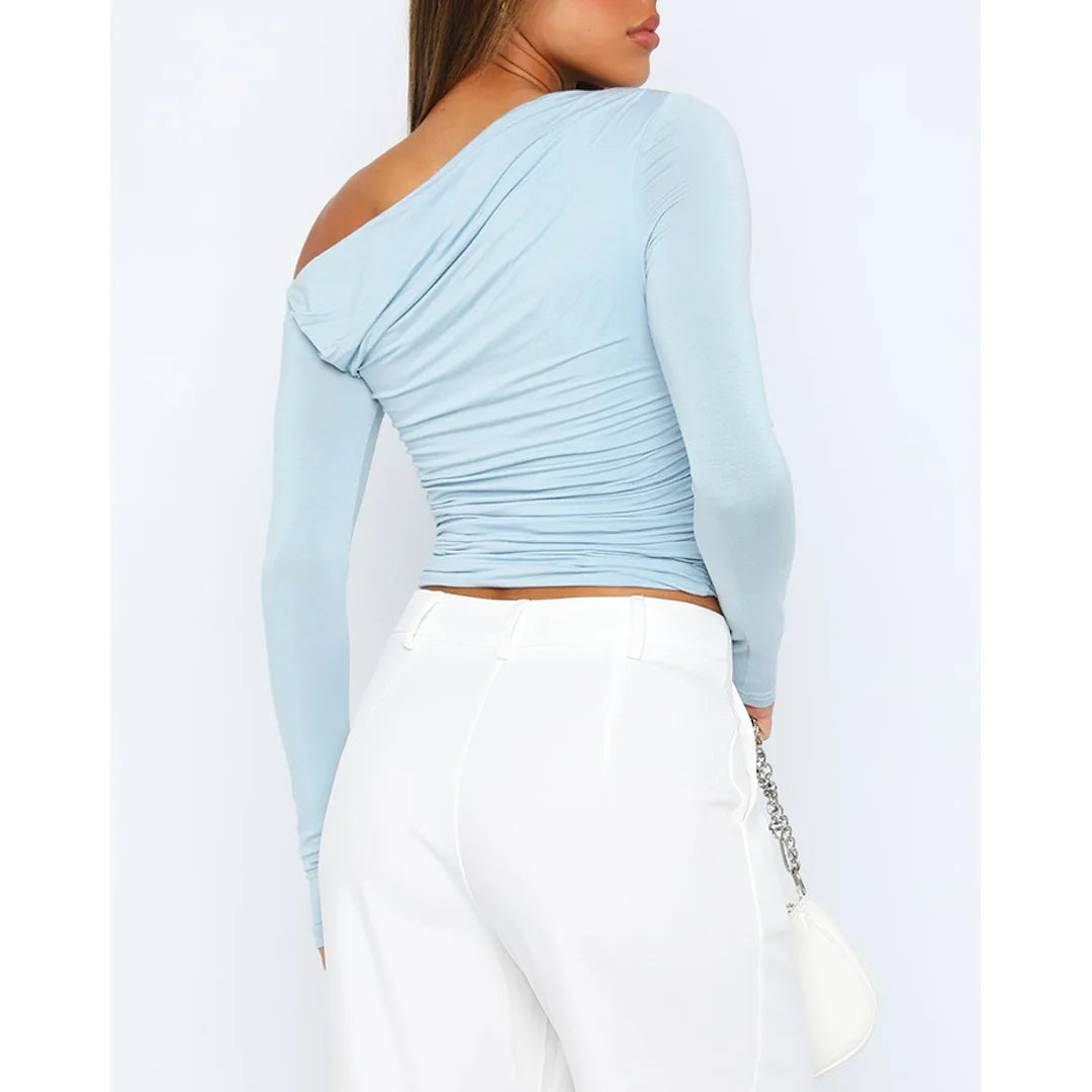 Nova | Ruched Off Shoulder Crop Top – Women's Long Sleeve Going Out Top