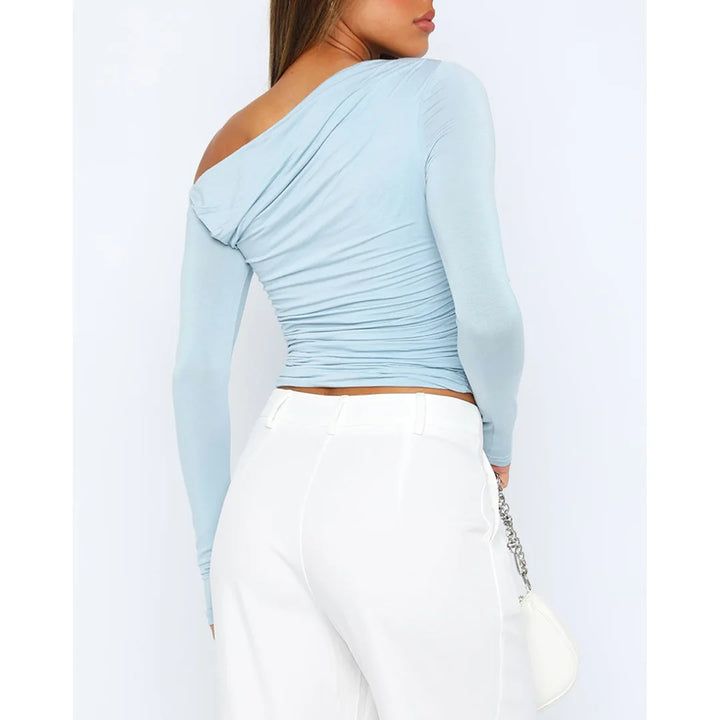 Nova | Ruched Off Shoulder Crop Top – Women's Long Sleeve Going Out Top