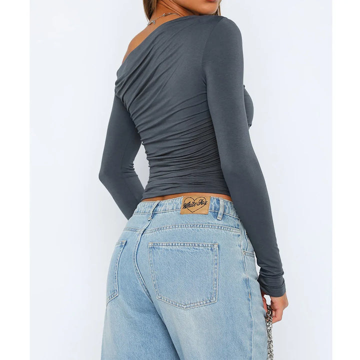 Nova | Ruched Off Shoulder Crop Top – Women's Long Sleeve Going Out Top