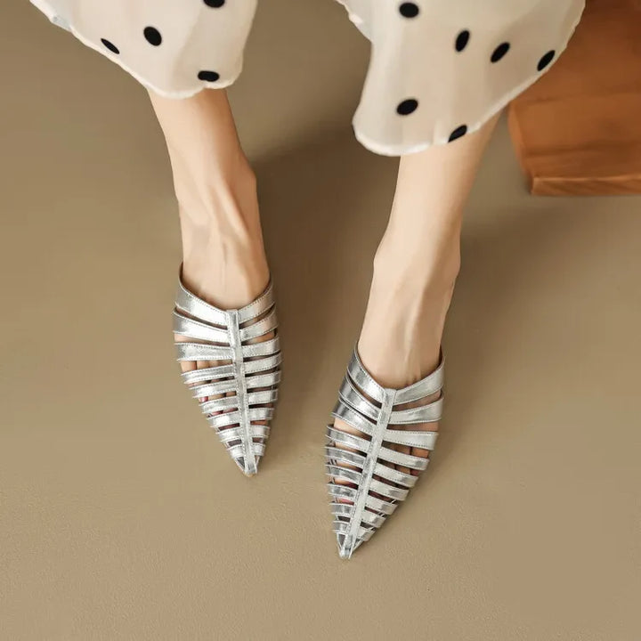Solène | Metallic Cage Pointed-Toe Orthopedic Flats for Women