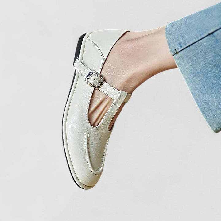 Margot | Square Toe T-Bar Buckle Leather Mary Jane Flats