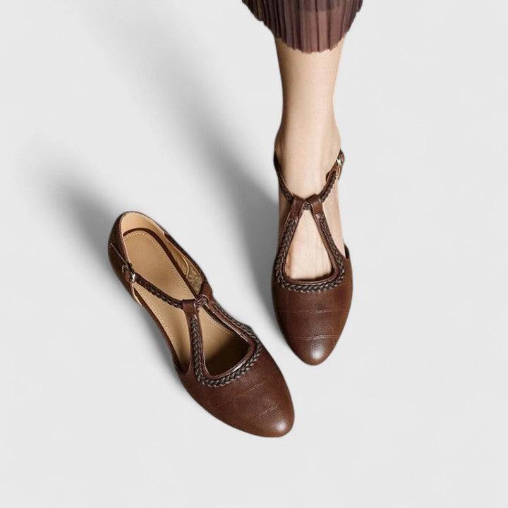 Colette | Braided T-Strap Orthopedic Flats for Women