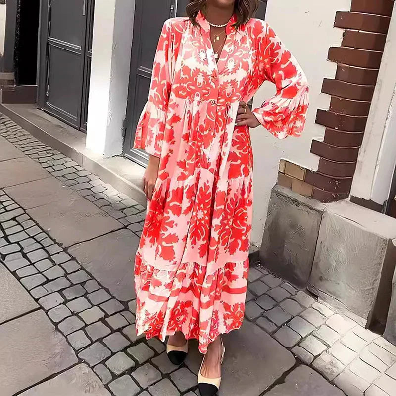 Venetia | Baroque Print Lantern Sleeve Tiered Boho Dress