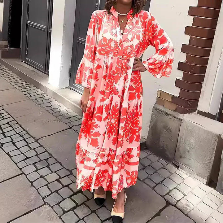 Venetia | Baroque Print Lantern Sleeve Tiered Boho Dress