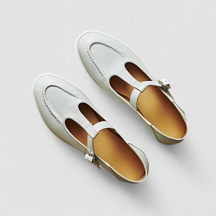Margot | Square Toe T-Bar Buckle Leather Mary Jane Flats