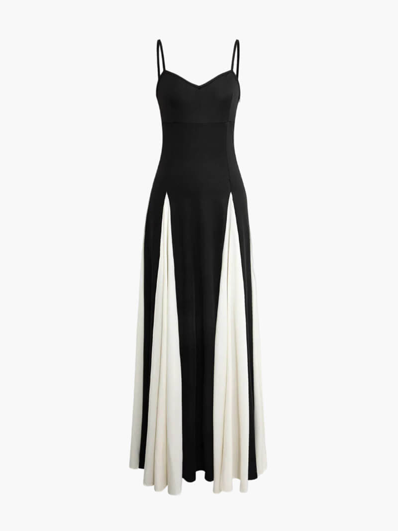 Palermo | Spaghetti Strap Contrast Panel Full Skirt Maxi Fall Wedding Guest Dress